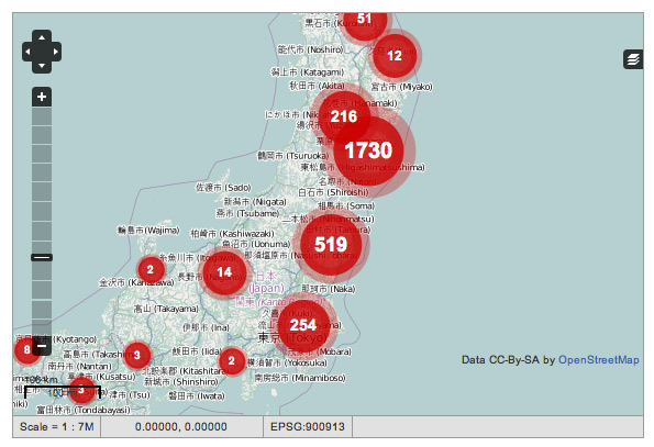 Japan earthquake crisis map 2011